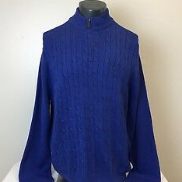 Men's L Chaps Ralph Lauren Blue Cable Knit Sweater - Picture 2 of 8